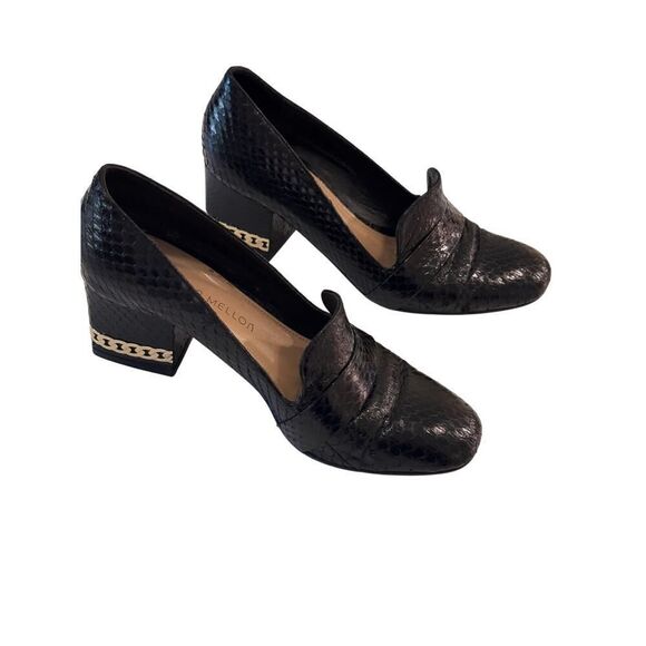 Tamara Mellon Black Embossed Leather Block Heel Loafers Size 36 Made in Italy - Picture 5 of 9